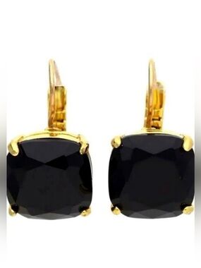 NWT KATE SPADE Square Faceted Black Crystal Drop Earrings Gold Plate Lever-back